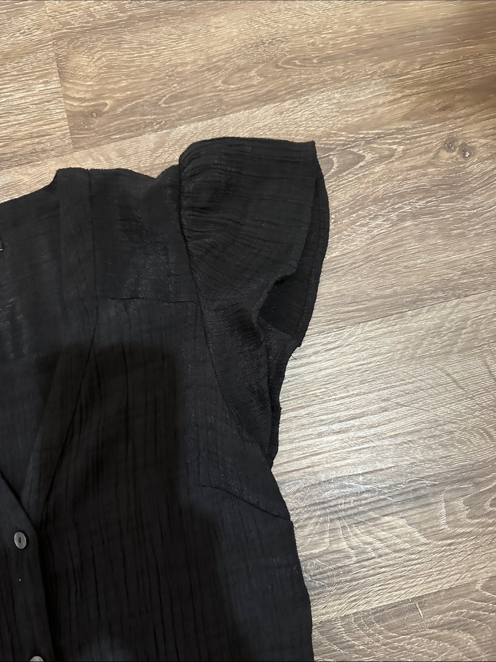 1. State Black Button-Front Ruffle Hem Mini Dress - Picture 4 of 15